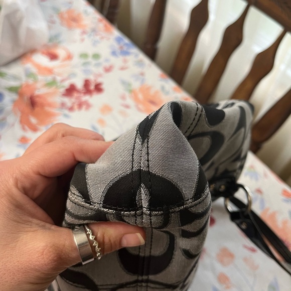 Like New Coach Black Signature Print Purple Interior Shoulder Bag - Picture 14 of 15